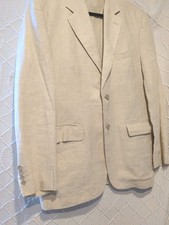 Tasso Elba Mens Size M 100% LINEN Blazer Light Beige Jacket Sport Coat 2 Button