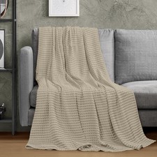 100 Cotton Waffle Weave Blanket Throw Size for Couch Sofa - Lightweight, Bre...