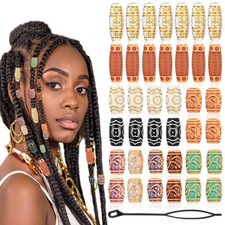 38Pcs Wooden Hair Beads for Braids and Dreadlocks, Loc Jewelry Bead for Black...