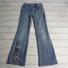 Vintage Arizona Jean Co Denim Jeans Girl's Size 12 Slim Embroidered Floral Flare