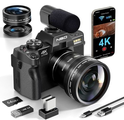 NBD Digital Camera 4K 48MP 16X WIFI for YouTube 32GB TF