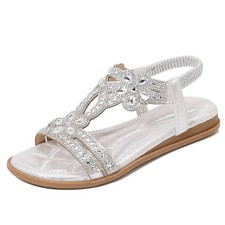 AlkYutd Women's T-Strap Rhinestone Sandals Bohemian Slip-On Flat Beach Shoes...
