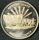 1 Troy Ounce .999 Fine Silver Vintage American Prospector/Covered Wagon Round