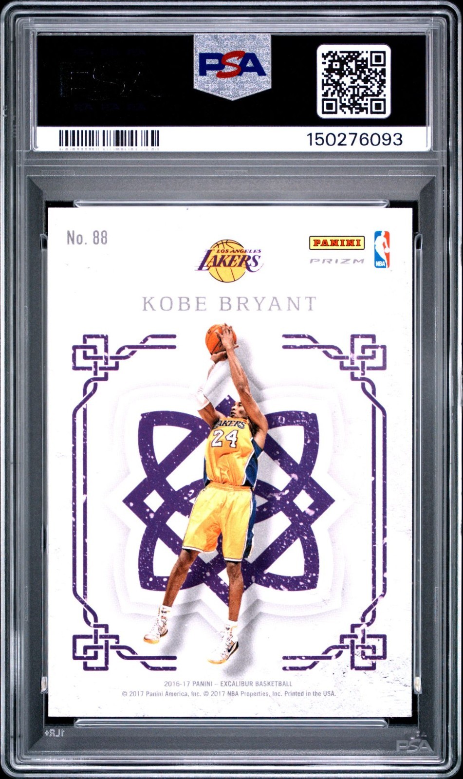 2016 PANINI EXCALIBUR 88 KOBE BRYANT PSA GEM MINT 10 SILVER PRISM REFRACTOR view 2