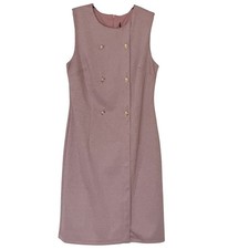Houndstooth Sheath Dress Pink White Gold Button Double Breasted Women Size M