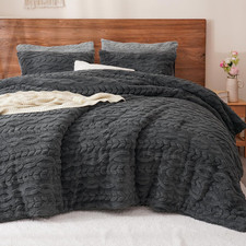 Fluffy Sherpa Fleece King Comforter Set, 3 Pieces Warm Fuzzy Soft Bedding for Wi