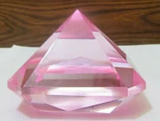 Vintage Faceted Glass Crystal Pyramid Shaped Paperweight