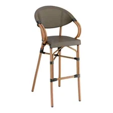 30" High Barstool Chair with Brown Weave Teslin Fabric & Bamboo Aluminum Frame
