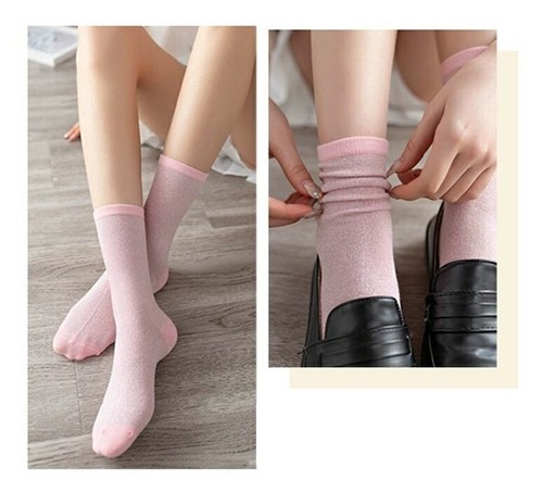 Nuevo Calcetín Brillo Transpirable Moda Colores Sólidos Algodón Rayón Calcetines Estilo Coreano - Imagen 14 de 34