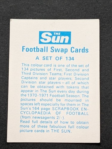Tarjeta intercambiable de fútbol americano Bolton Wanderers 1970/71 The Sun #25 foto del equipo - Imagen 5 de 5
