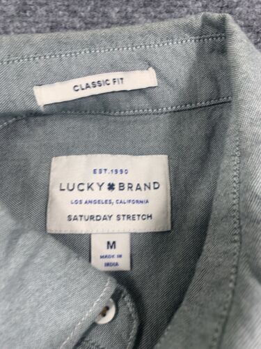 Lucky Brand Shirt Mens Medium Long Sleeve Gray Denim Saturday Stretch Button Up - Picture 7 of 15