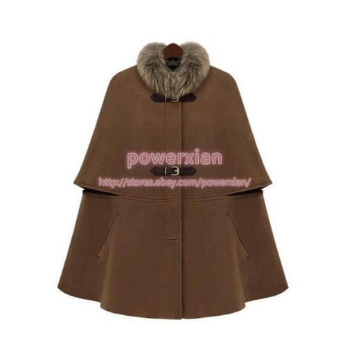 Outwear Poncho col trench manteau manteau Parkas de laine fourrure Cape Manteau châle 64PR4q