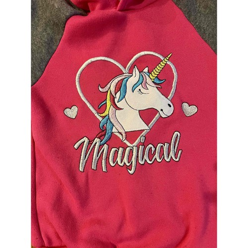 Angel Face Pink Unicorn Heart Magical Embroidered Sweatsuit Tracksuit Girls 5/6 - Picture 2 of 9
