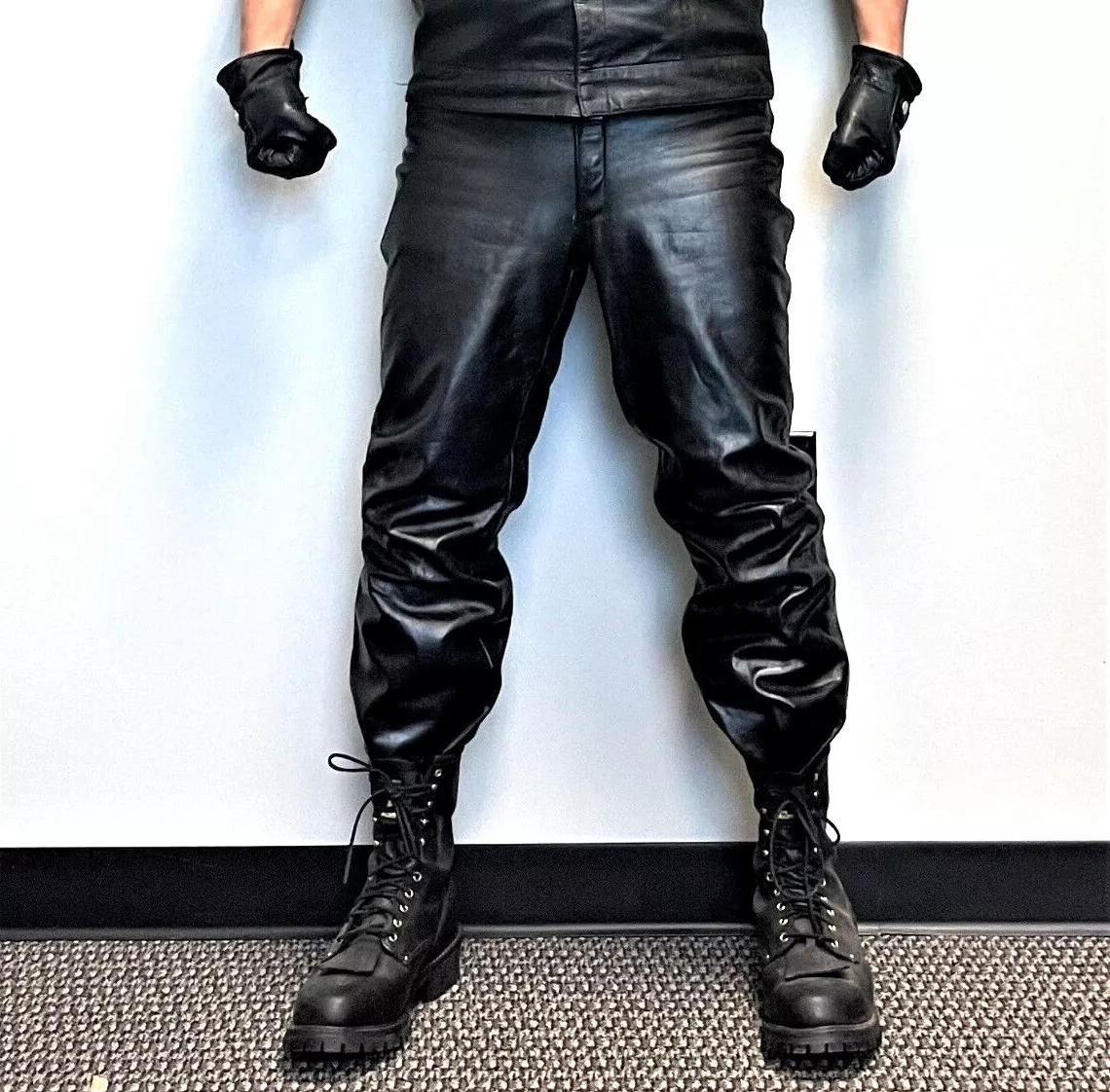 Harley Davidson Men's USA-Made Black Leather Biker Pants Sz 34