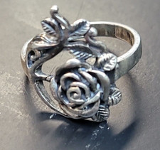 Vintage 925 Sterling Silver Elongated Floral Rose Vine Ring Size 9 5g