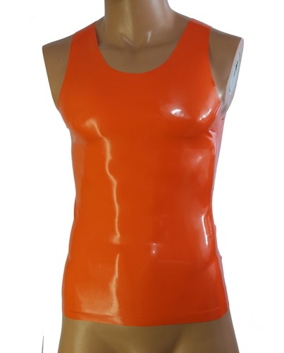 Mens Rubber latex Orange T-shirt vest top muscle t-shirt all sizes. HANDMADE