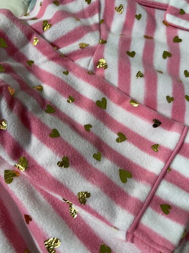 Max & Oiliva 2-pc Pink & White Striped Gold Hearts Fleece pajamas Girls Size 6 - Picture 3 of 8