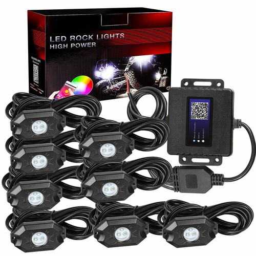 8 Pods RGB LED Rock Lights Kit Offroad Underbody Music Wireless APP Pickup Truck - Picture 1 of 11