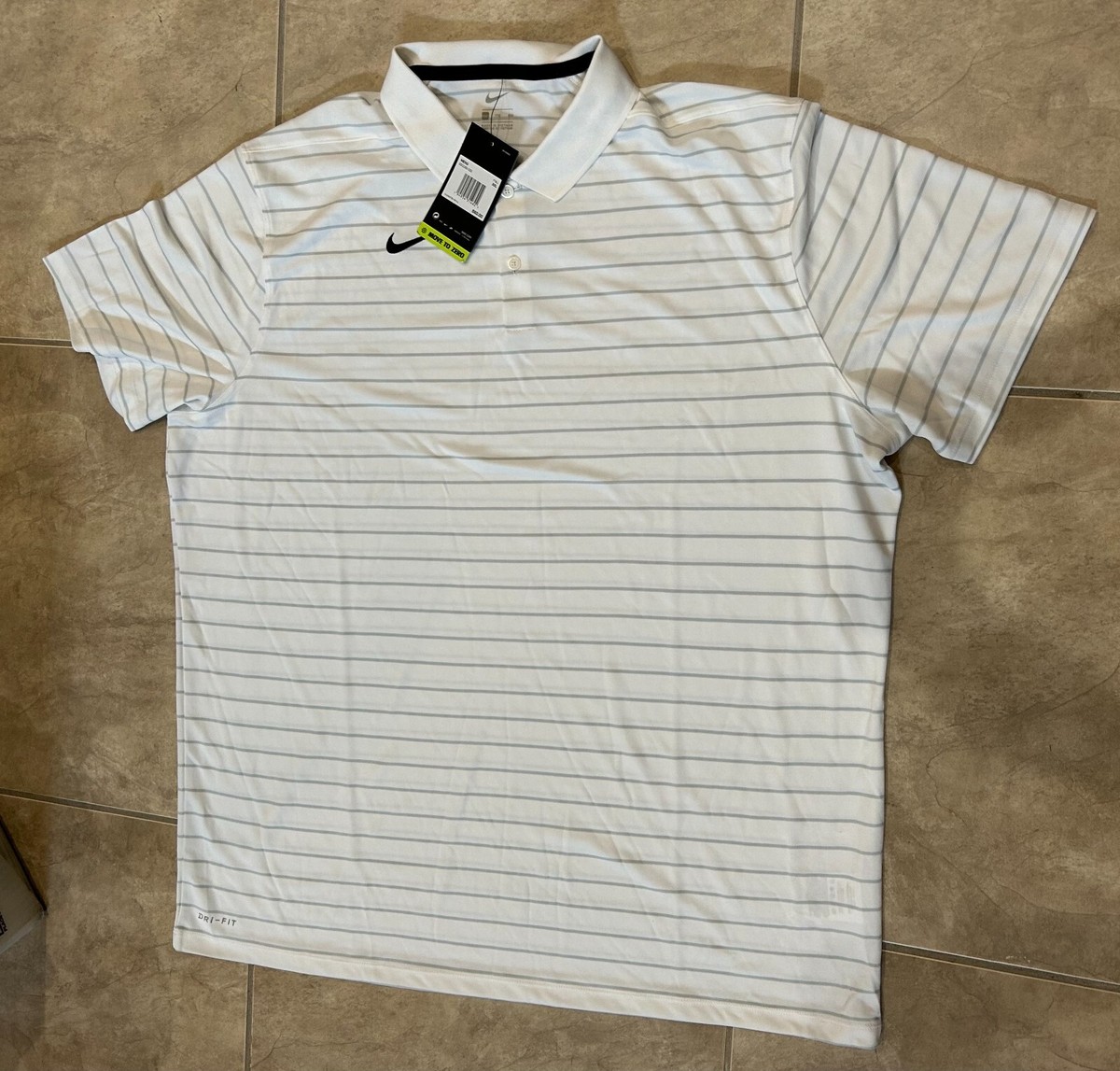 Nike Men's Dri-Fit Short Sleeve Golf Polo Shirt White Gray Stripes