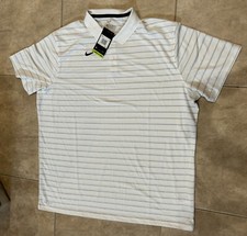 Nike Men's Dri-Fit Short Sleeve Golf Polo Shirt White Gray Stripes NEW w/Tag S