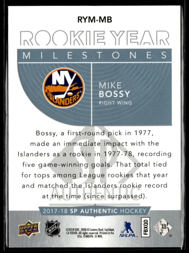 2017-18 SP Authentic Rookie Year Milestones Mike Bossy #RYM-MB H4R2E - Image 2 of 2