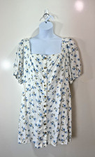 Old Navy Women’s Linen Blend Dress Size 2X White Blue Floral Cottagecore Fairy
