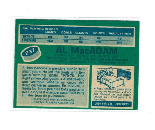 1976-77 O-Pee-Chee #237 Al MacAdam EX - Picture 2 of 2