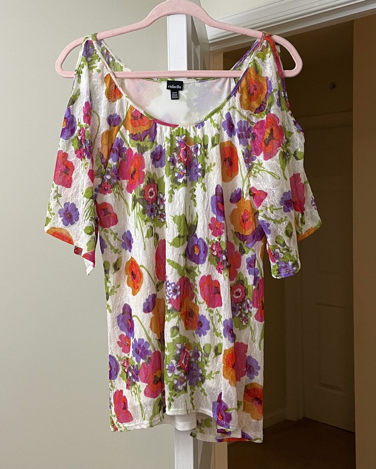 Rafaella Orange Floral Cold Shoulder Top Coastal Boho Womens Medium