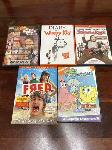Lot of 5 Childrens DVDs Fred, Whimpy Kid, Sponge Bob, School Rock, Naked brother
