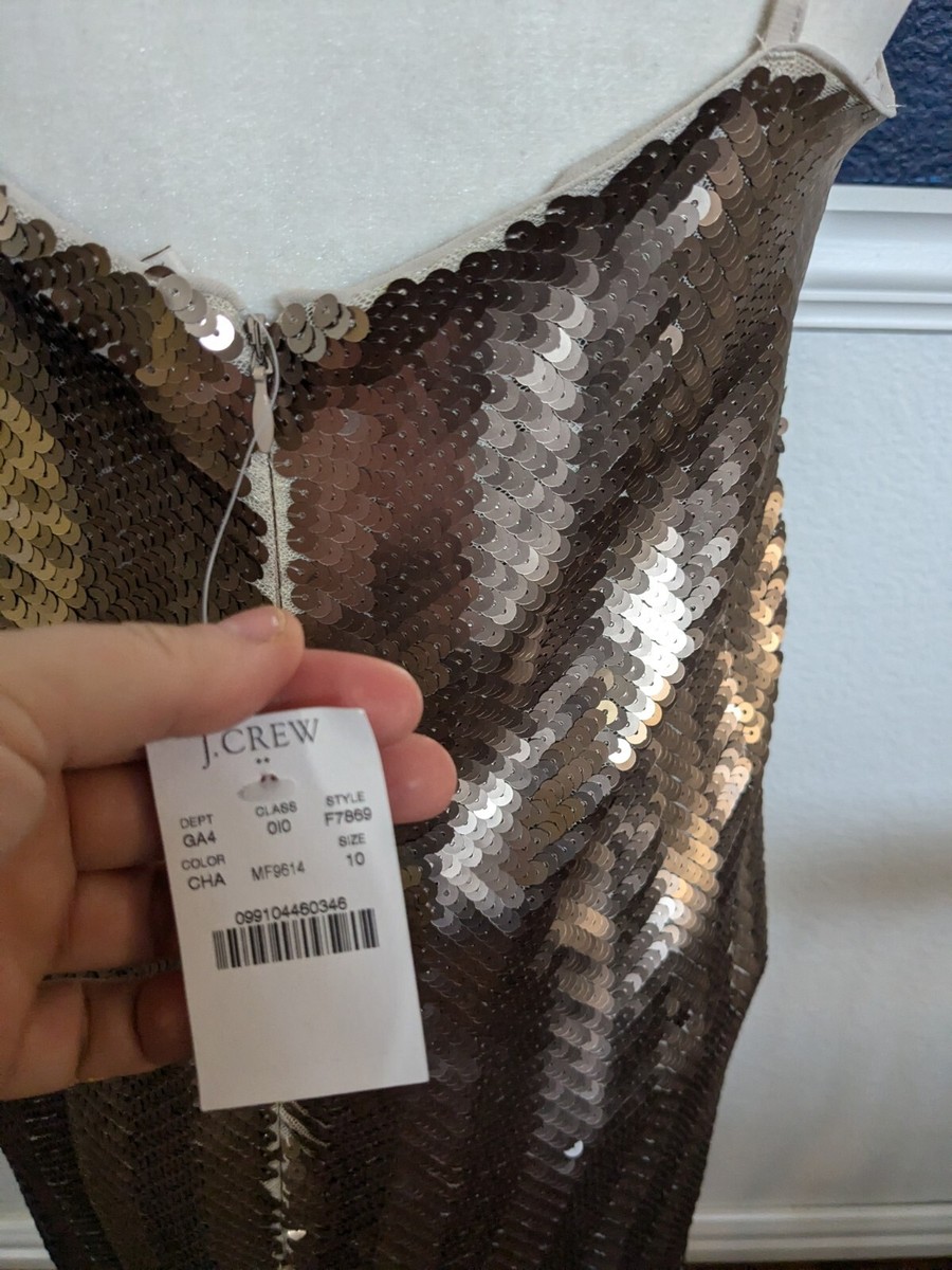 NWT J.Crew Gold Champagne Sequin Herringbone Slip Dress Party Holiday 10  Medium | eBay