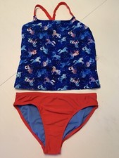 NWT Wonder Nation Girls 2 Piece Swim Suit Sz L Tankini Unicorn Red White Blue