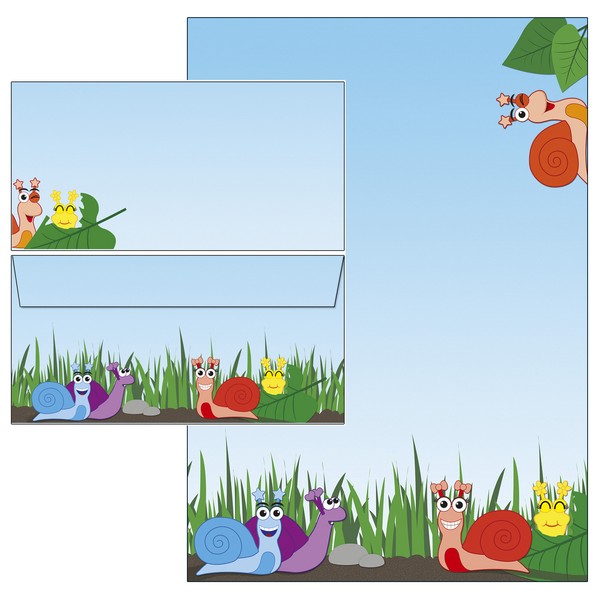 Schneckenparade Schnecken Motivpapier Briefpapier Mappe 20 Blatt A4 +20 Kuverts-image