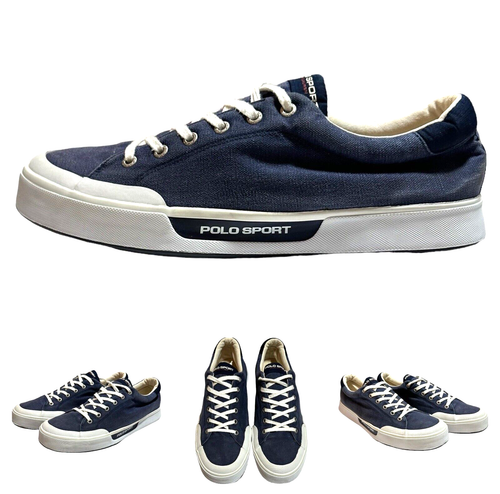 POLO SPORT RALPH LAUREN Low Sneaker Shoes Mens Sz 13 D Navy Blue & White Low Top
