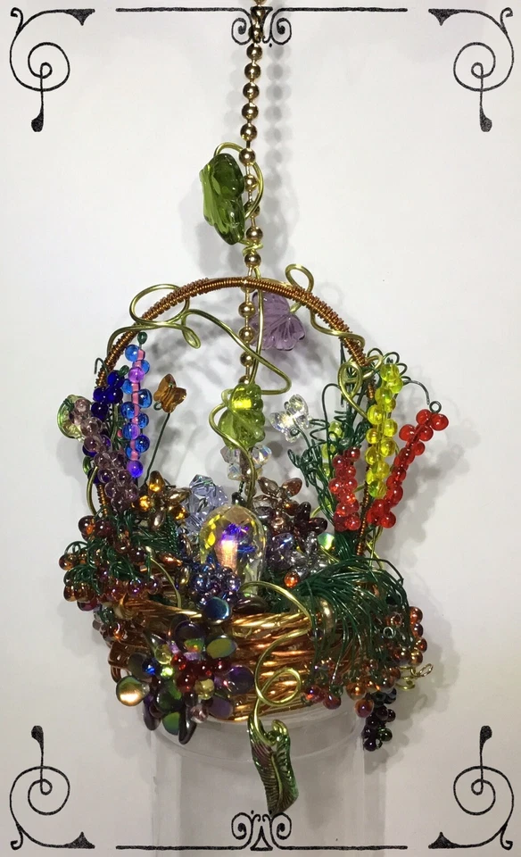 Ventilador de techo artesanal cesta de flores tirador hecho con Swarovski dorado claro Foto 2 de 4