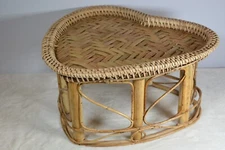 Heart Shaped Thai Handicrafted Khan Toke Natural Rattan & Bamboo Tray Table-NEW