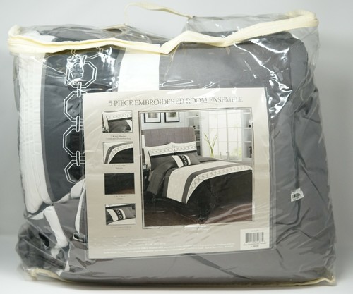 Fairfield Square Taylor 5 Pc. Geometric Embroidered Comforter Set - KING - Gray - Picture 3 of 3