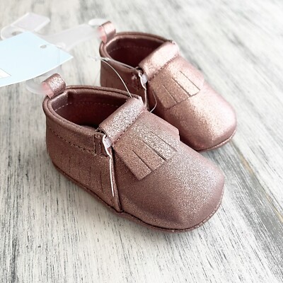 NWT 0-3M Baby Fringe Metallic Pink Slip On Shoes