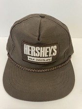 Vintage USA MADE Hershey's Chocolate Patch Fat Rope Trucker Hat Cap Solid Brown