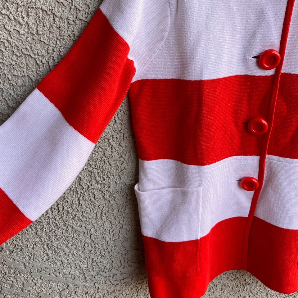 Crewcuts Girl's XXL Striped Cardigan Sweater Orange and White Tight Knit - Изображение 4 из 4