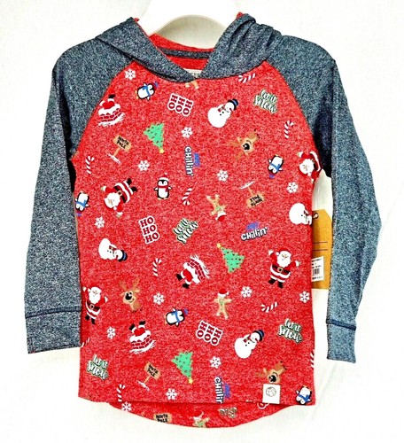 Free Planet Hooded Shirt with Christmas Graphics Girls M 5 Long Sleeve Red Blue - Picture 8 of 9