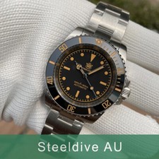 Steeldive SD1954, 'The Vintage', Black, NH35, Sapphire, Lume, 300m Diver, BNIB