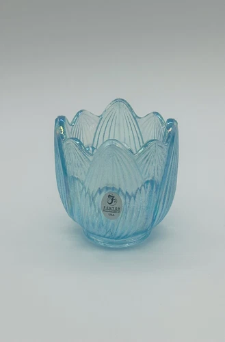 Fenton Blue Topaz Lotus Flower Carnival Glass Votive Candle Holder frshp