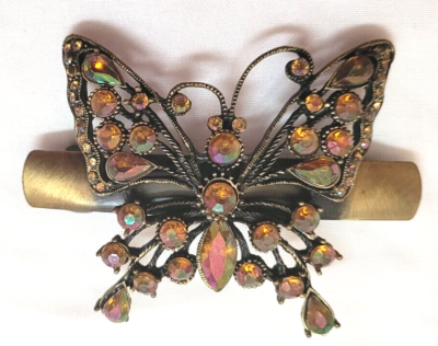 Vintage Rhinestone Butterfly Hair Clip Barrette 3.25 display picture 2