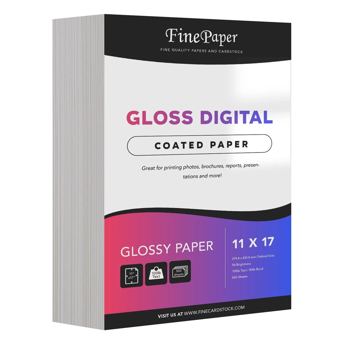 Glossy Digital Printer Paper, White, 11 x 17, 100lb Text (40lb Bond), 500  Sheets