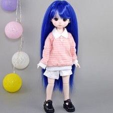 30cm 1/6 BJD Doll + Black Eyes Blue Hair + Cute Clothes DIY Kids Gift Assembled