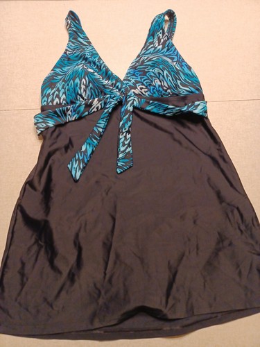 Croft & Barrow Swimsuit Size 12 One-Piece Swimdress Black Blue Modest