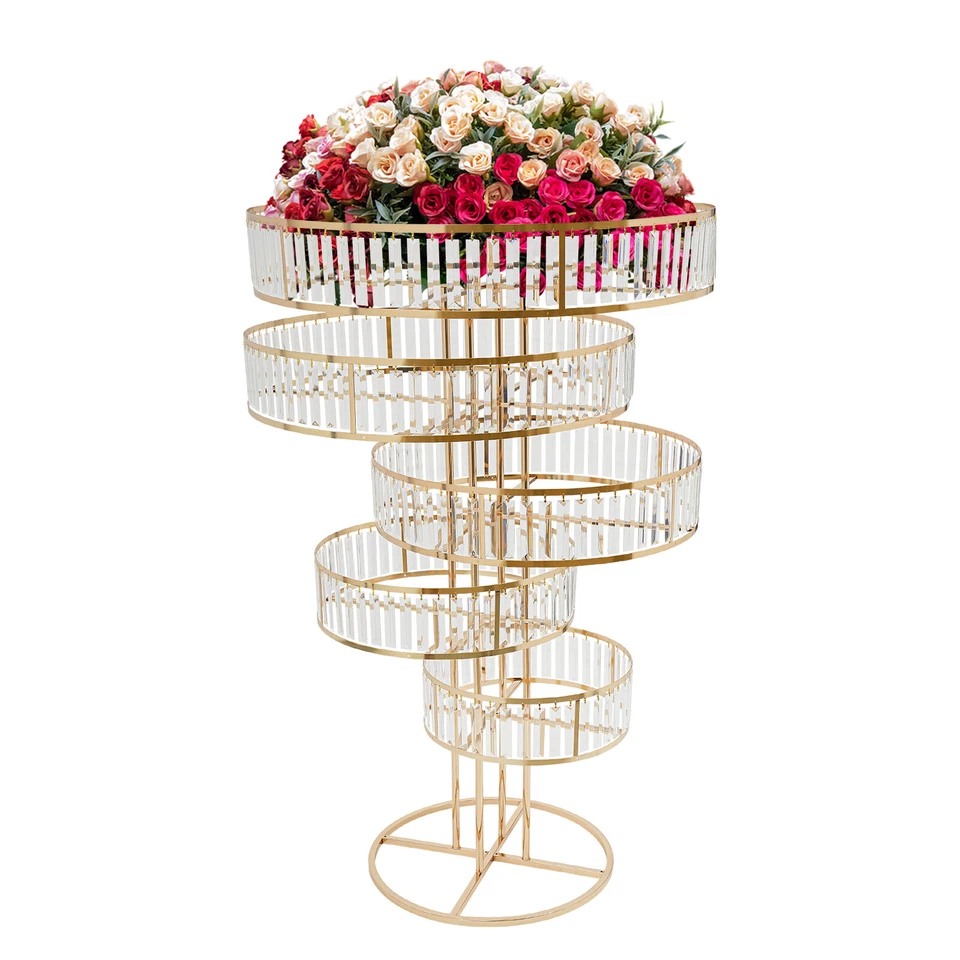 Wedding Gold Crystal Flower Stand Round Pedestal Stand Crystal Flower Stand NEW - Image 3 of 4
