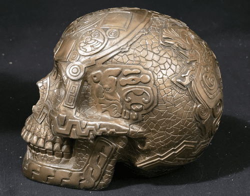 Summit Collection Mayan Bronze Colored Skull Decorative Piece Halloween Prop - Picture 2 of 5