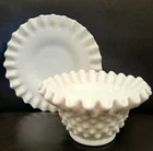 VINTAGE FENTON HOBNAIL RUFFLE EDGE WHITE MILK GLASS MAYO DISH AND UNDERPLATE.
