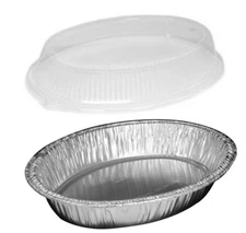 Handi-Foil 15" x 10" x 3" Oval Chicken Casserole Roaster Pan w/Dome Lid - #322